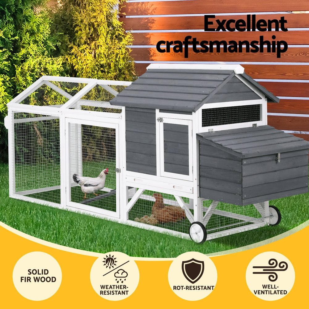 Extra Large Wooden Chicken Coop with Run, Wheels | i.Pet