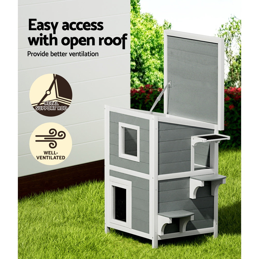 i.Pet Wooden Cat House Shelter Outdoor/Indoor Grey/White