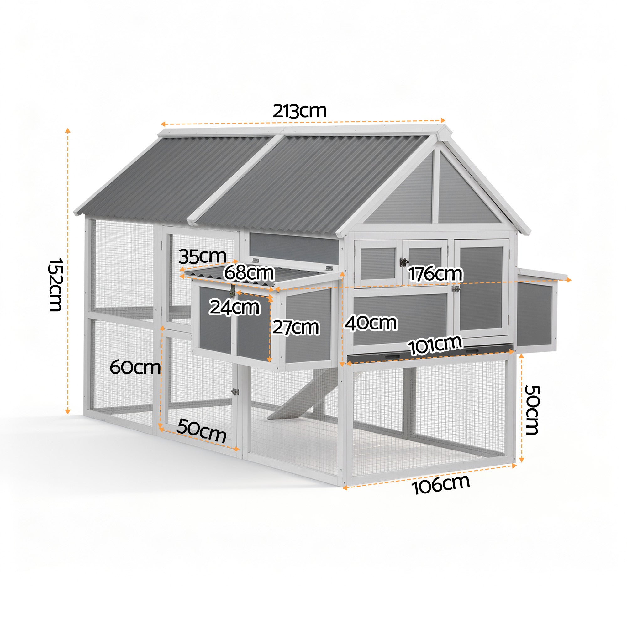 i.Pet Chicken Coop Large Outdoor Rabbit Hutch Chook House Hatch Box With Run Grey White