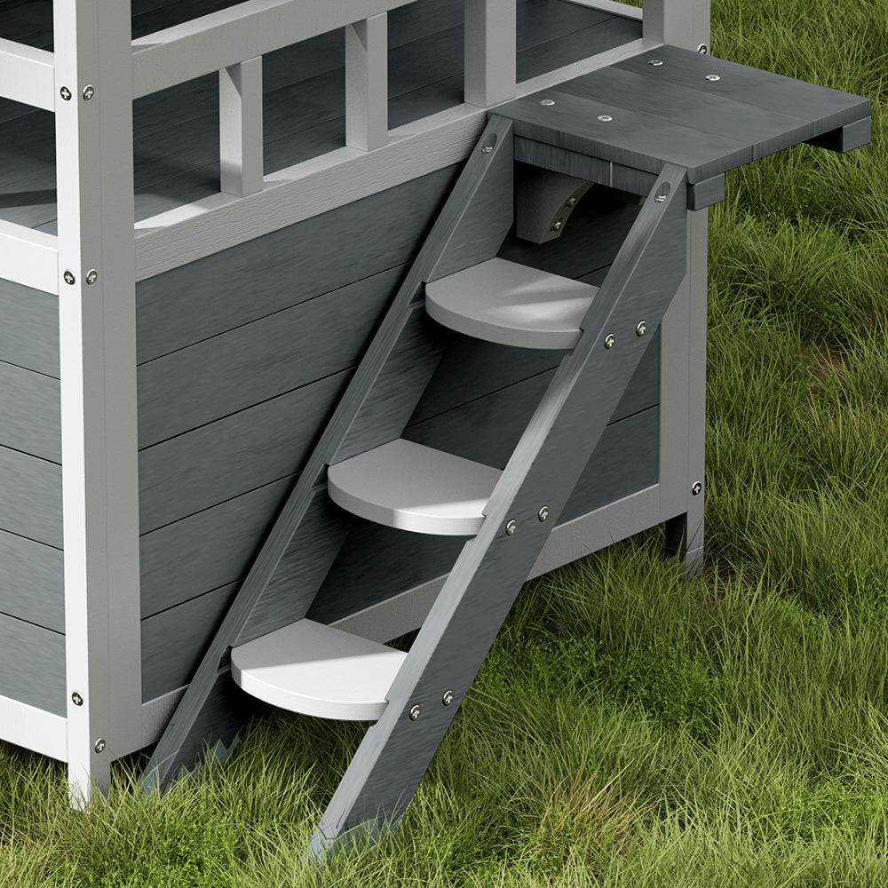 i.Pet Wooden Outdoor Cat House Rabbit Hutch Grey/White