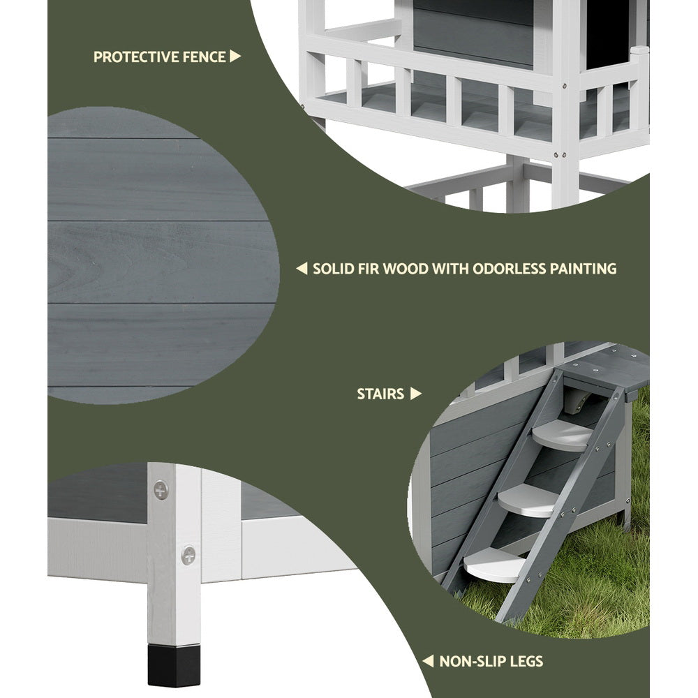 i.Pet Wooden Outdoor Cat House Rabbit Hutch Grey/White
