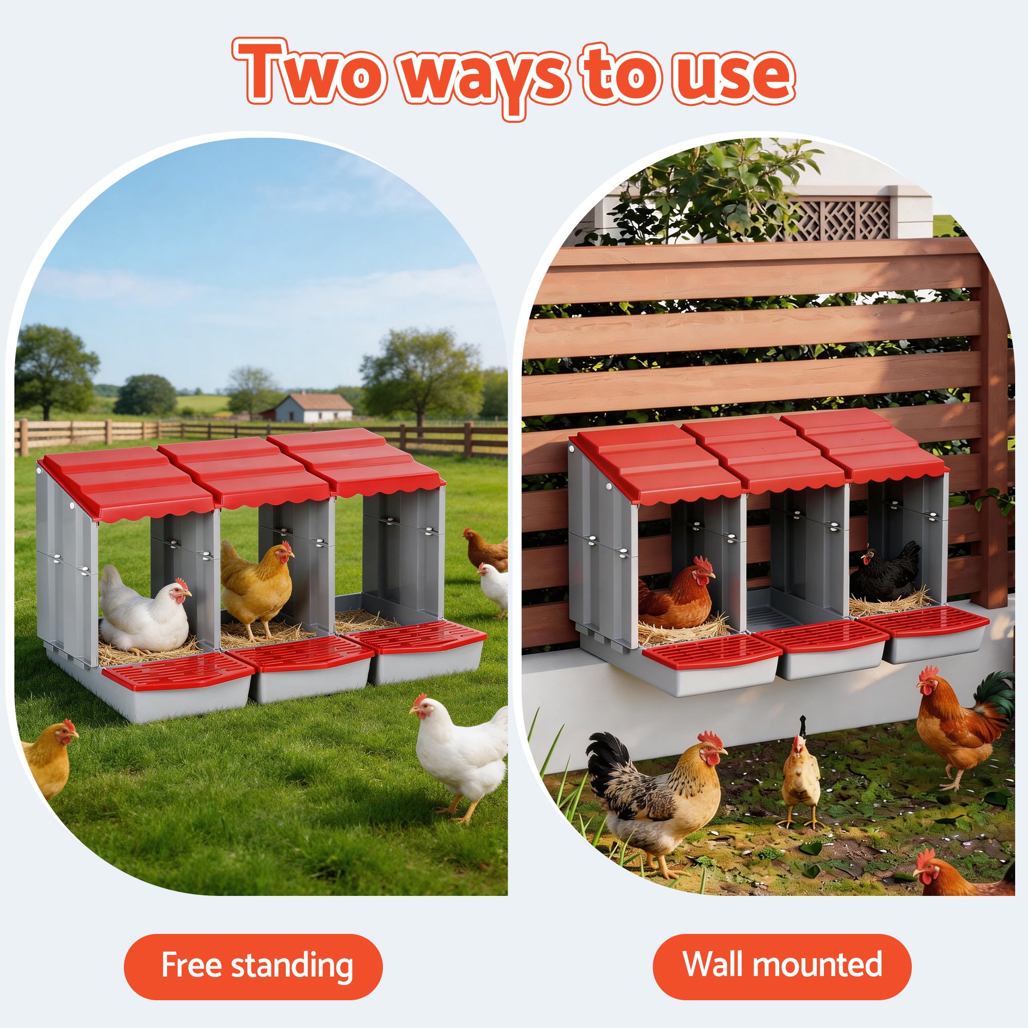 i.Pet Chicken Nesting Box 3 Hole Roll Away Poultry Hen Laying Egg Hutch Red