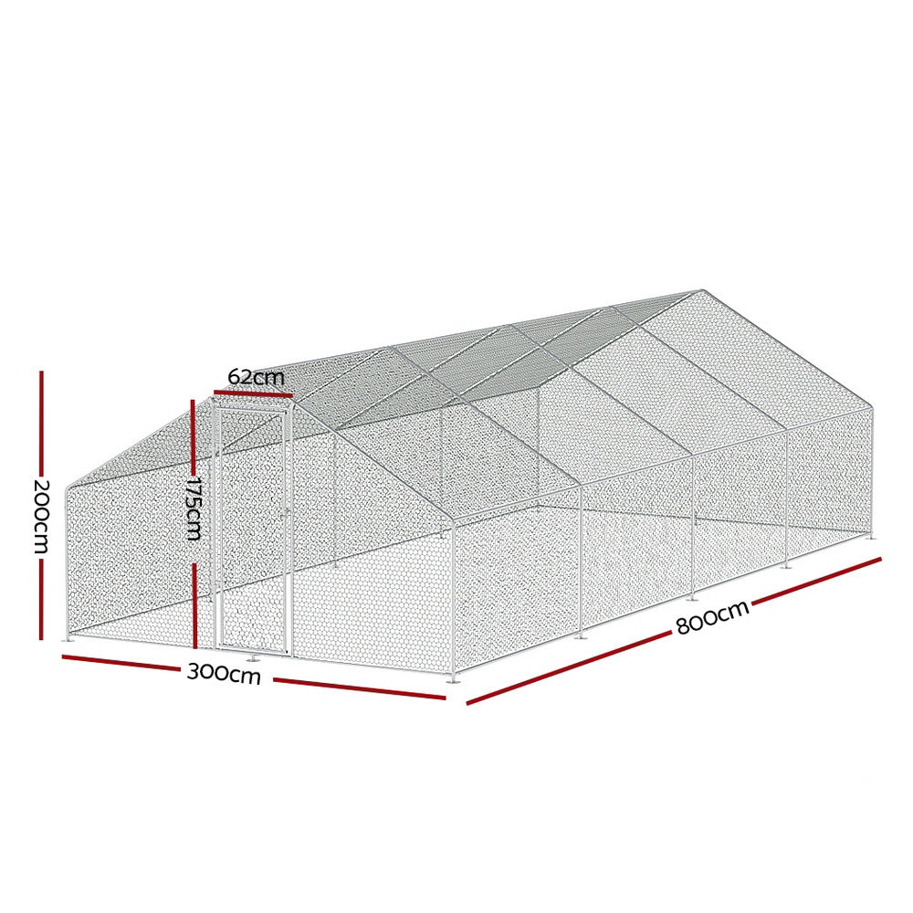 i.Pet 8m x 3m Chicken Coop Cage Galvanised Steel Silver