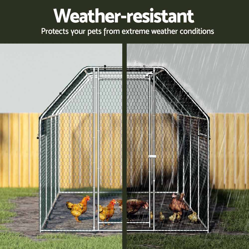 i.Pet Large Walk-In Chicken Coop Rabbit Hutch Silver 2x8x2m