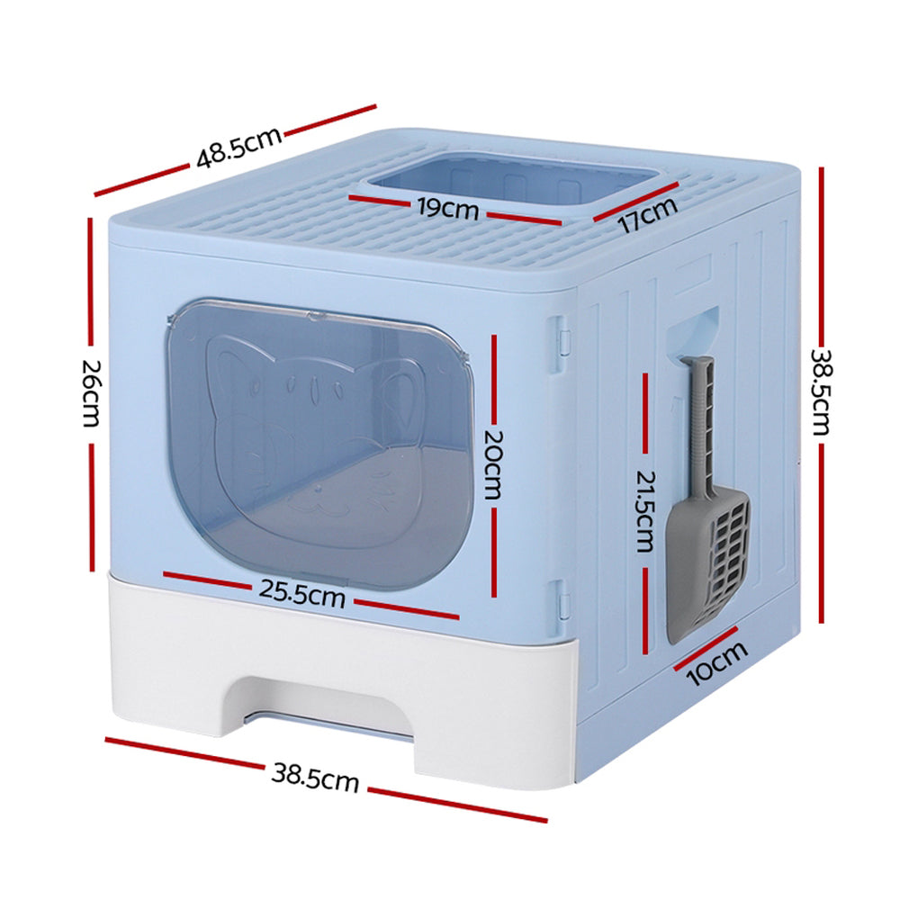 i.Pet Large Enclosed Foldable Cat Litter Box Blue