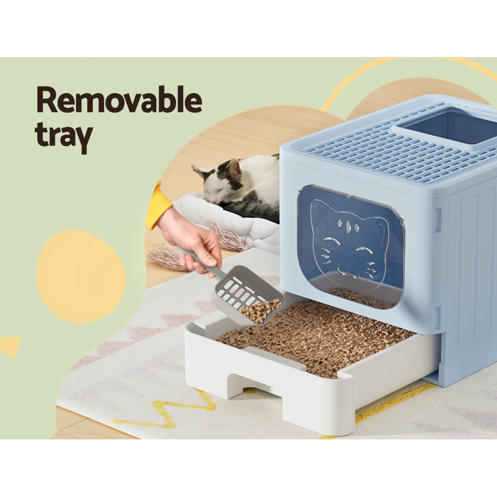 i.Pet Large Enclosed Foldable Cat Litter Box Blue