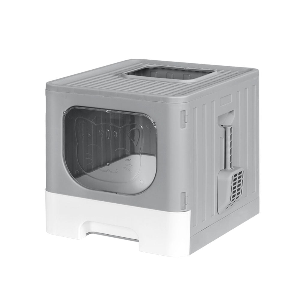i.Pet Large Enclosed Foldable Cat Litter Box Grey