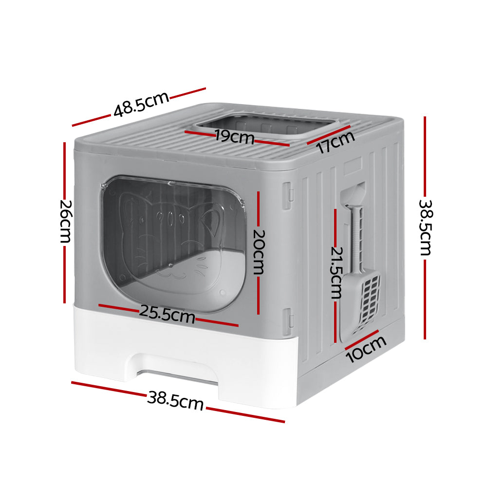 i.Pet Large Enclosed Foldable Cat Litter Box Grey