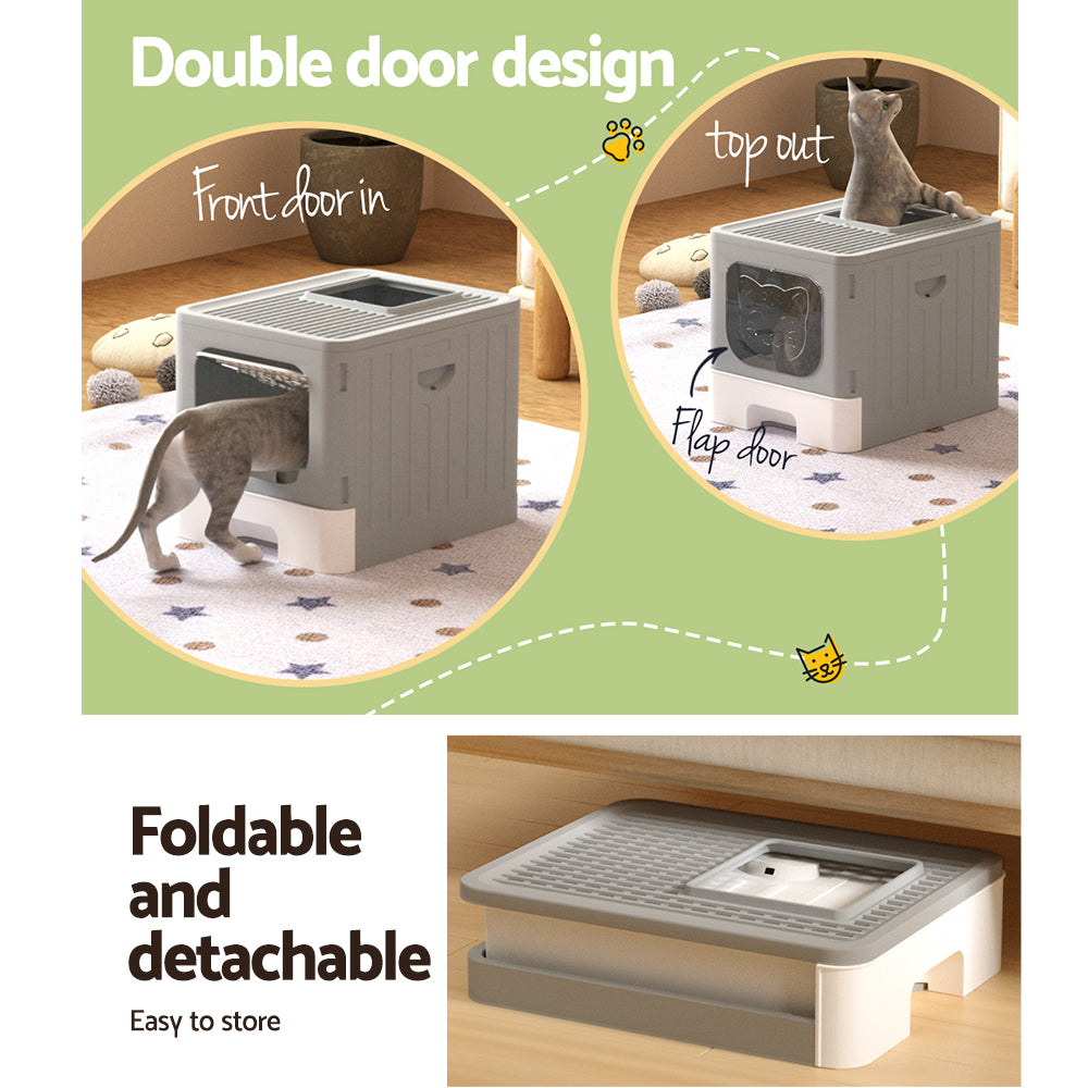i.Pet Large Enclosed Foldable Cat Litter Box Grey