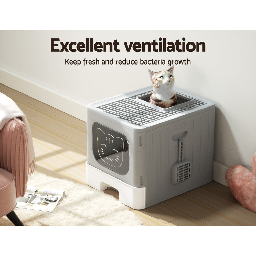 i.Pet Large Enclosed Foldable Cat Litter Box Grey