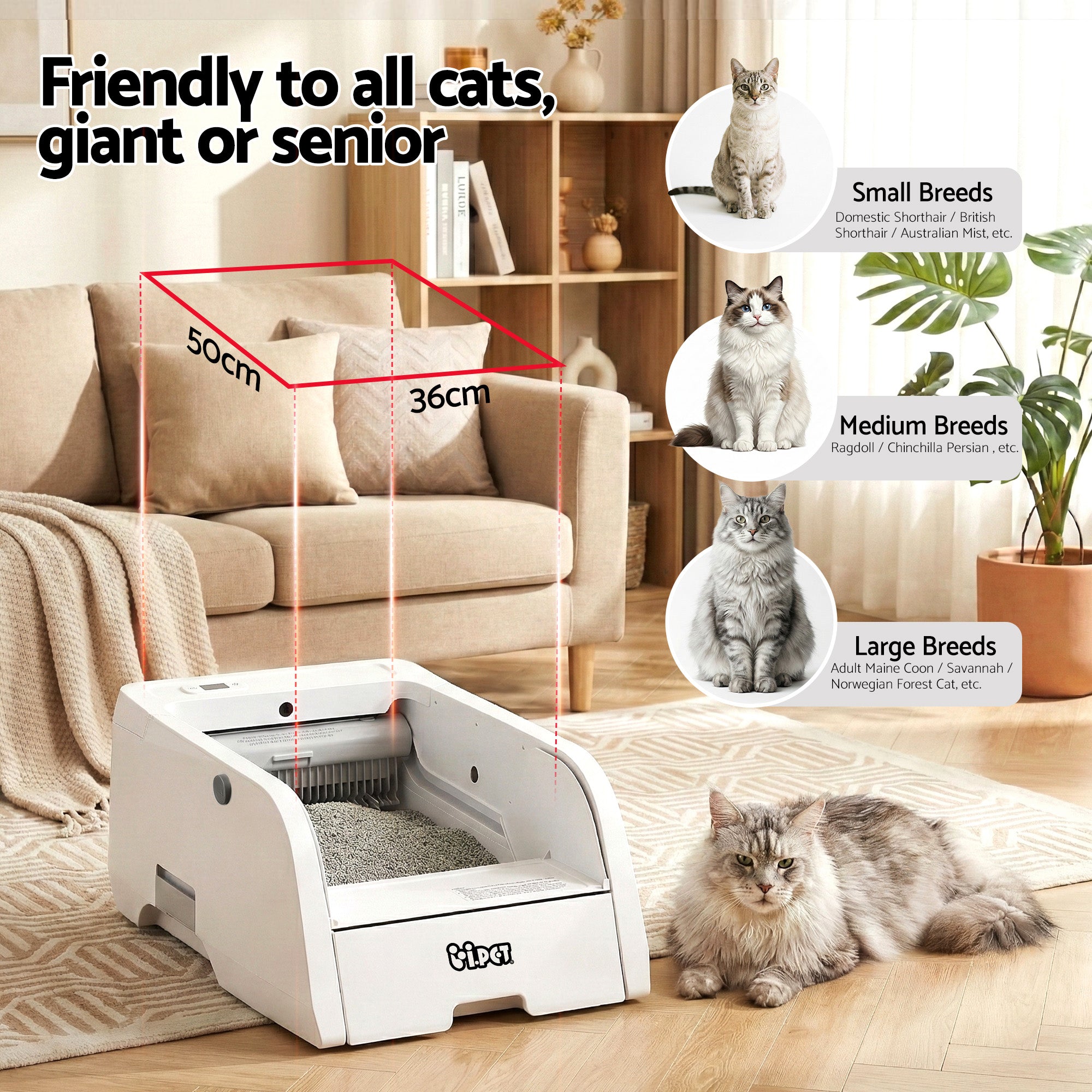 i.pet Automatic Cat Litter Box Self Cleaning Smart Pet Toilet App Control 5L White