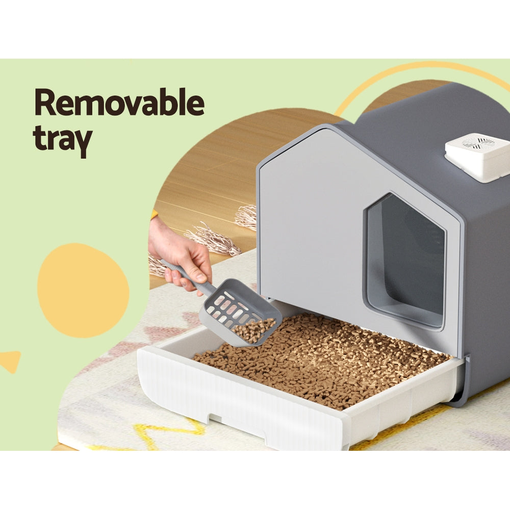 i.Pet Large Enclosed Cat Litter Box Grey