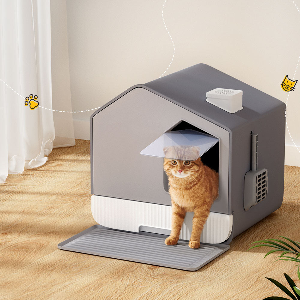 i.Pet Large Enclosed Cat Litter Box Grey