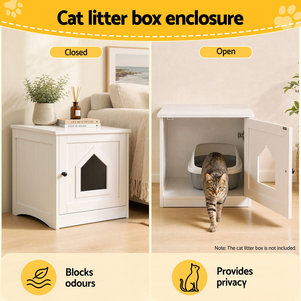 i.Pet Cat Litter Box Enclosure 49x51cm Litter Tray Cabinet White