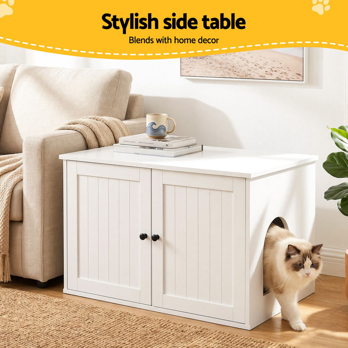 i.Pet 80x53cm Cat Litter Box Enclosure Hidden Litter Tray Cabinet Furniture White