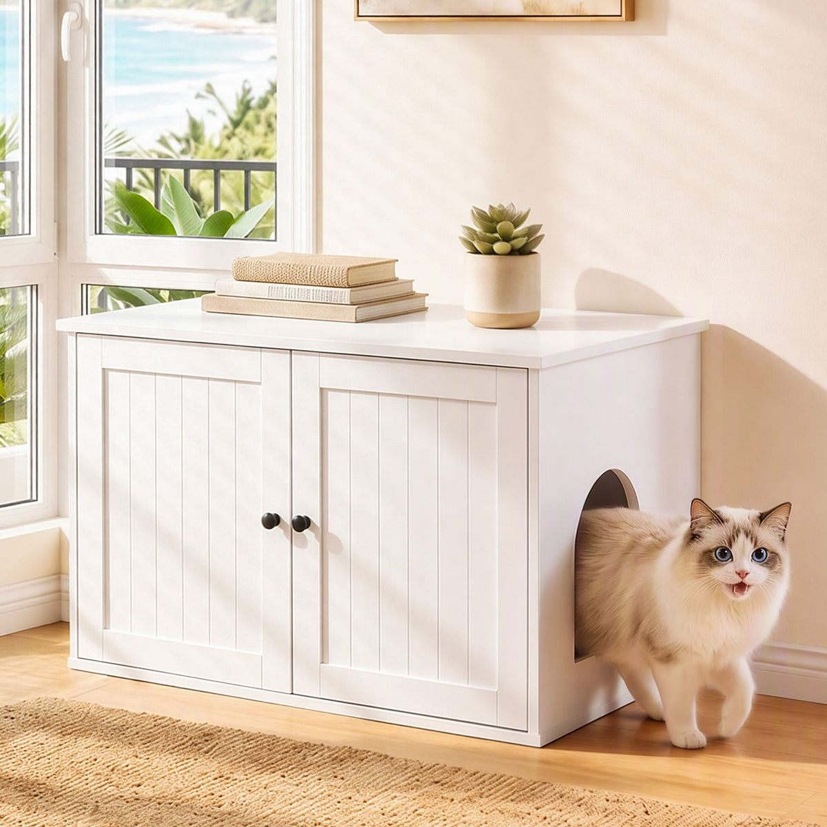 i.Pet Cat Litter Box Enclosure 80x53cm Hidden Tray Cabinet White
