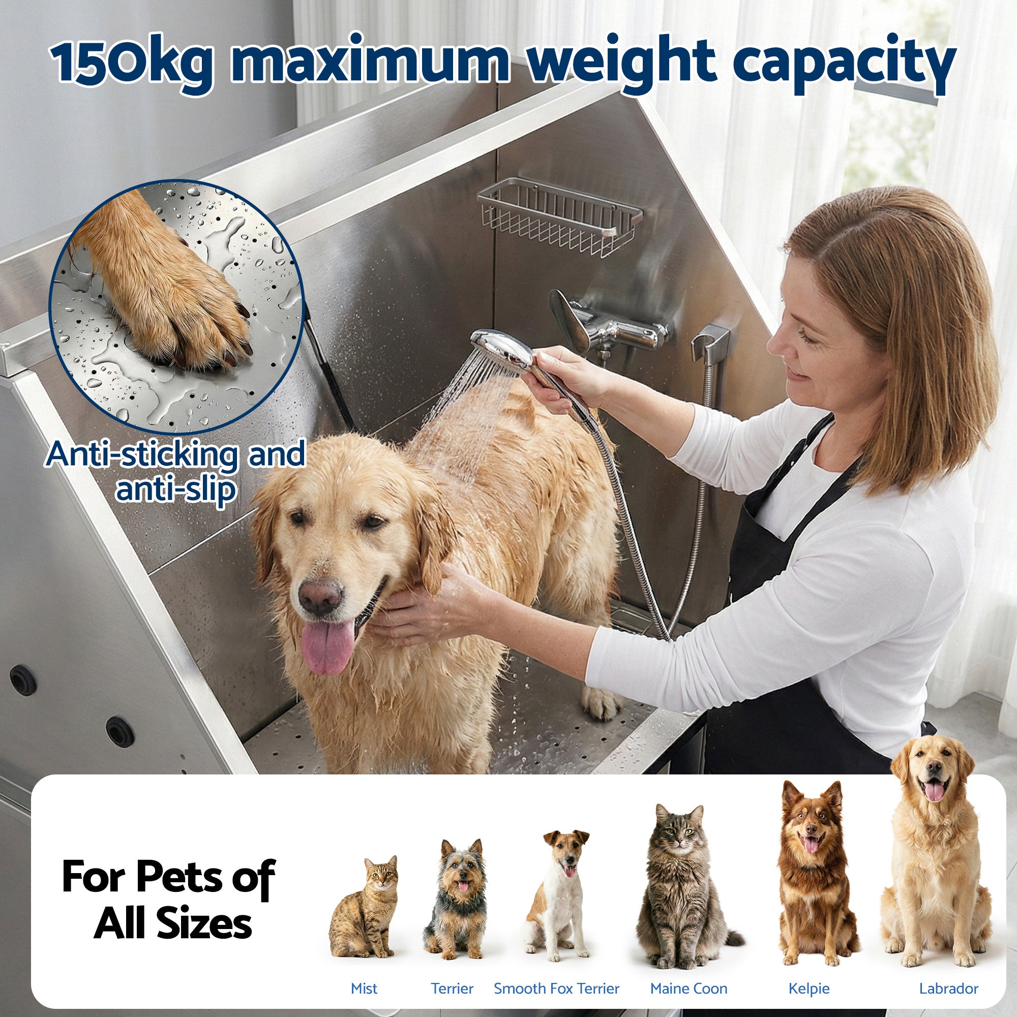 i.Pet Electric Pet Bath Tub Dog Grooming Stainless Steel Wash Station 127cm