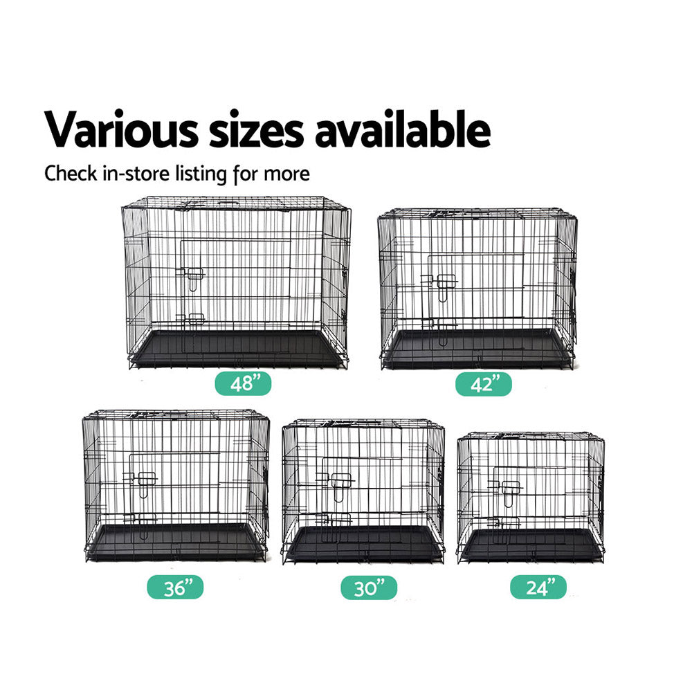 i.Pet 24" Dog Crate Cage 3-Door Foldable Black