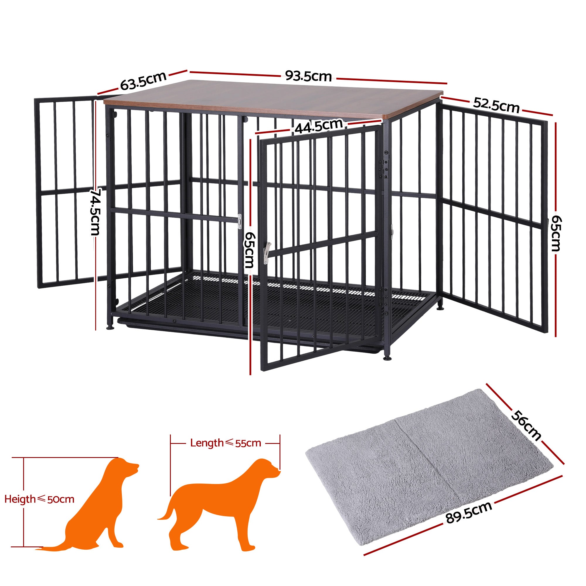 i.Pet Large Dog Crate Furniture 93cm Dog Cage Puppy Pet Wooden Black