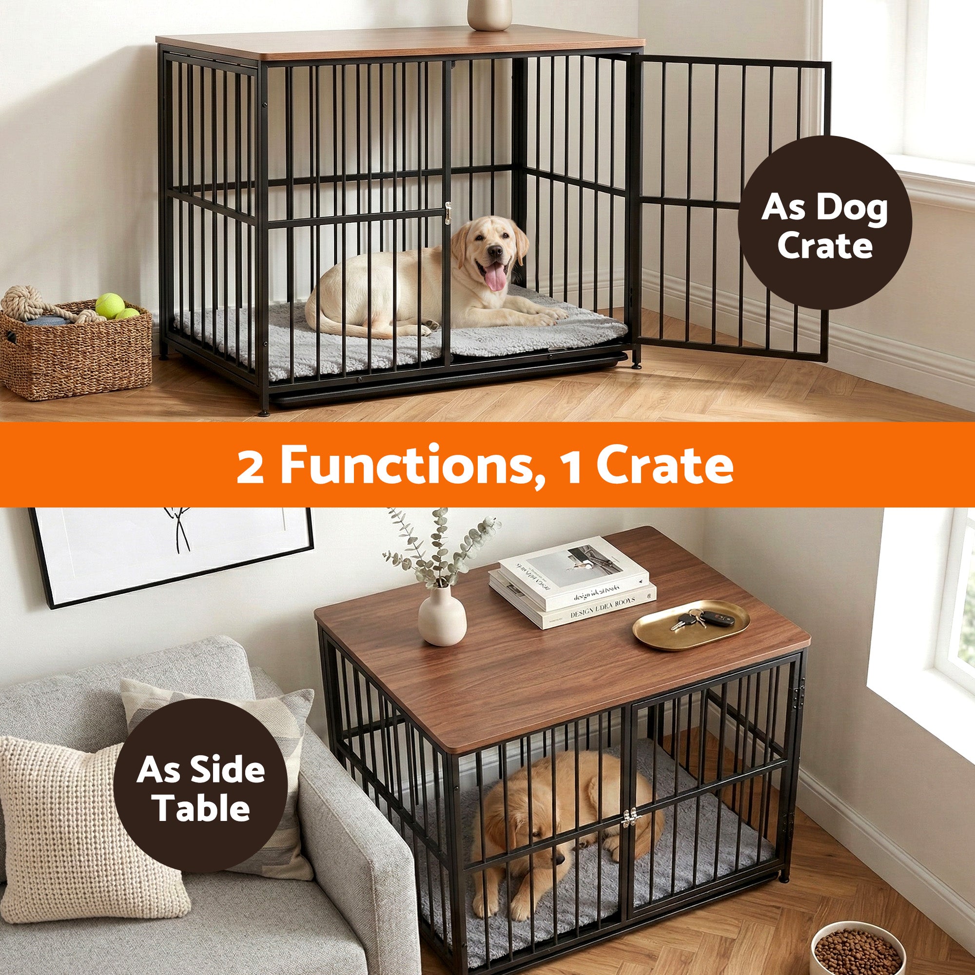 i.Pet Large Dog Crate Furniture 93cm Dog Cage Puppy Pet Wooden Black