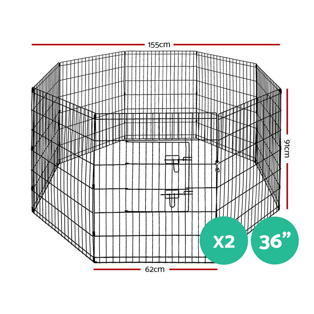i.Pet 2x36" 8 Panel Dog Playpen Black Pet Fence Enclosure