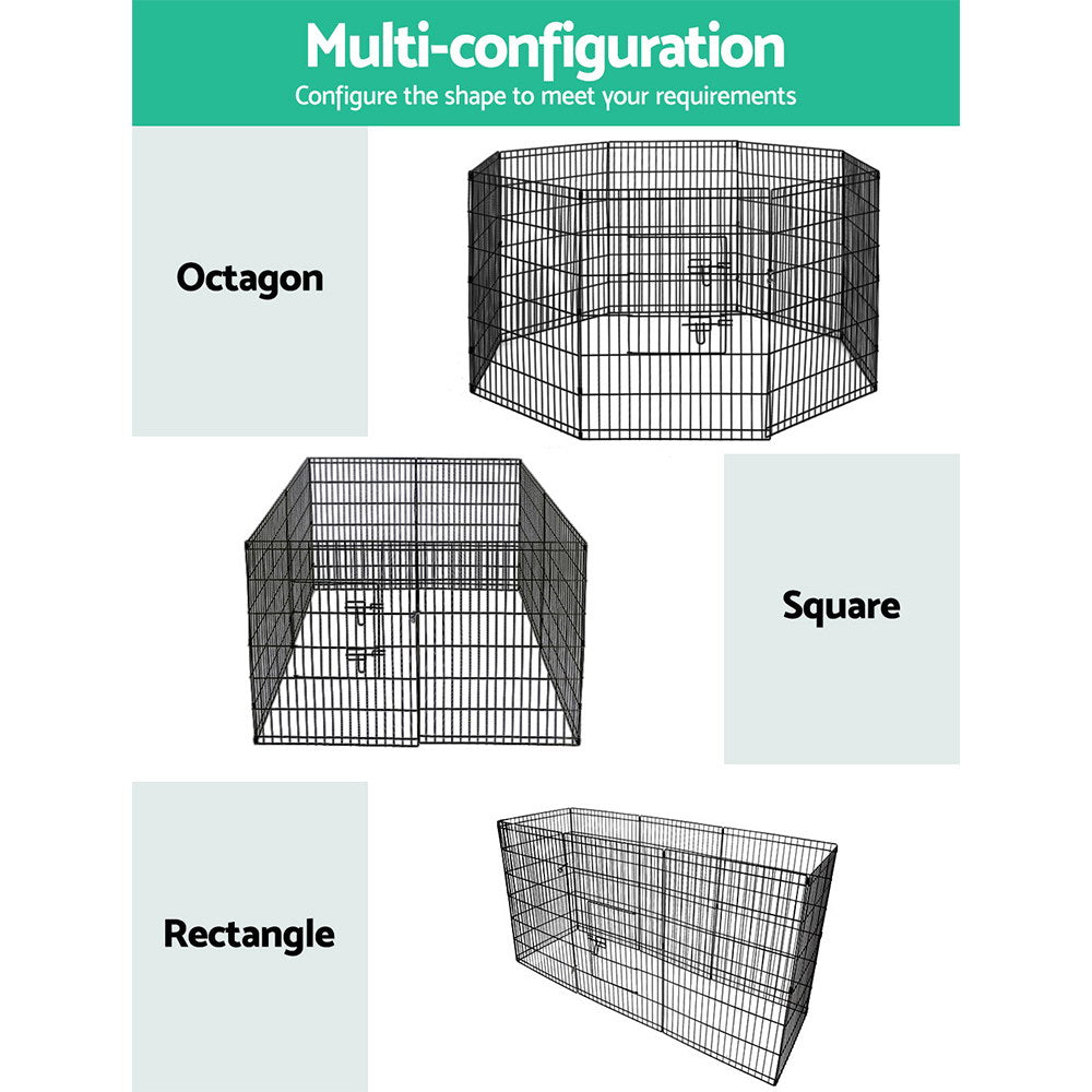 i.Pet 2x36" 8 Panel Dog Playpen Black Pet Fence Enclosure