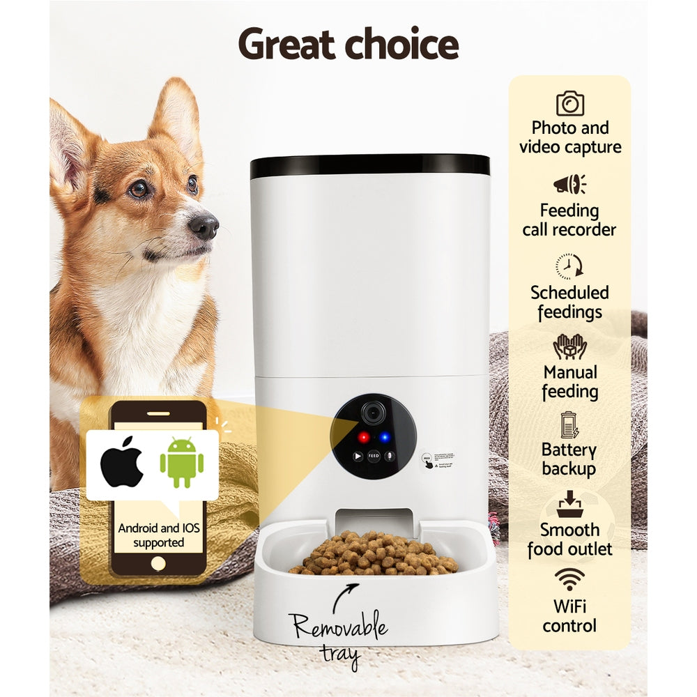 i.Pet 6L Smart Pet Feeder WiFi Camera White