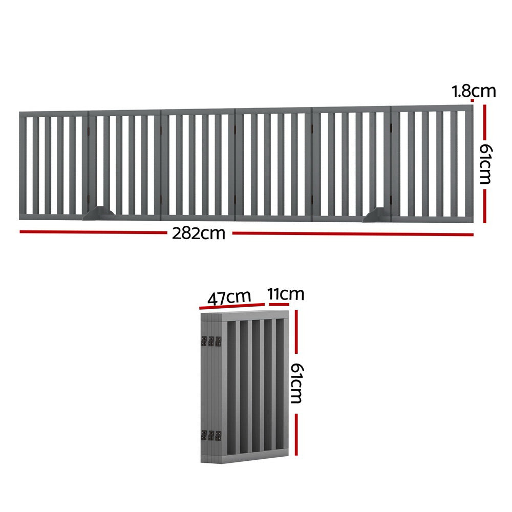 i.Pet 6-Panel Wooden Pet Playpen Enclosure Grey