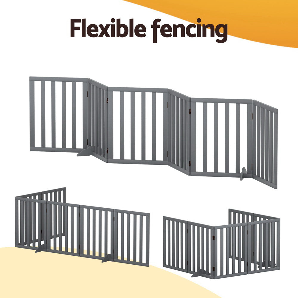 i.Pet 6-Panel Wooden Pet Playpen Enclosure Grey
