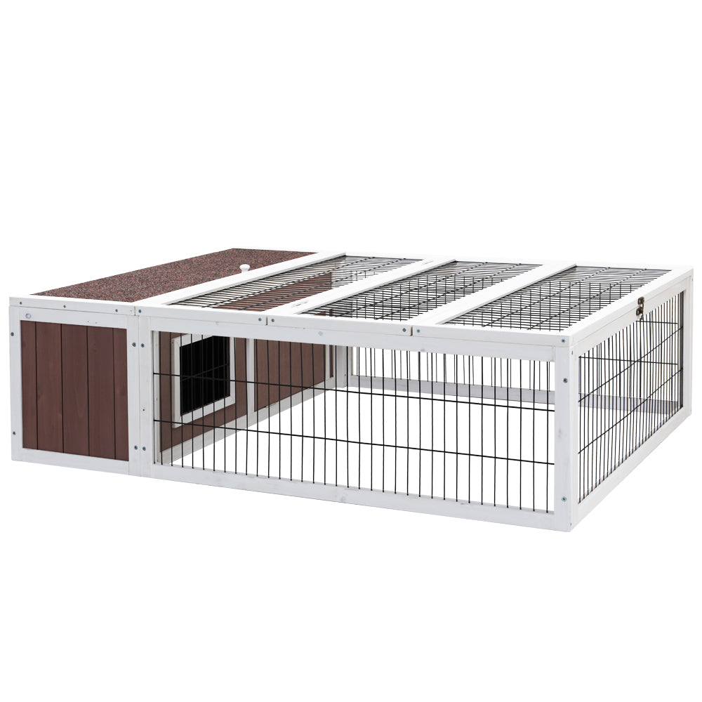 i.Pet Large Outdoor Rabbit Hutch Wooden Brown White