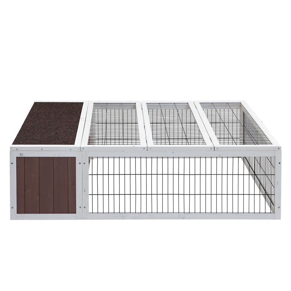 i.Pet Large Outdoor Rabbit Hutch Wooden Brown White