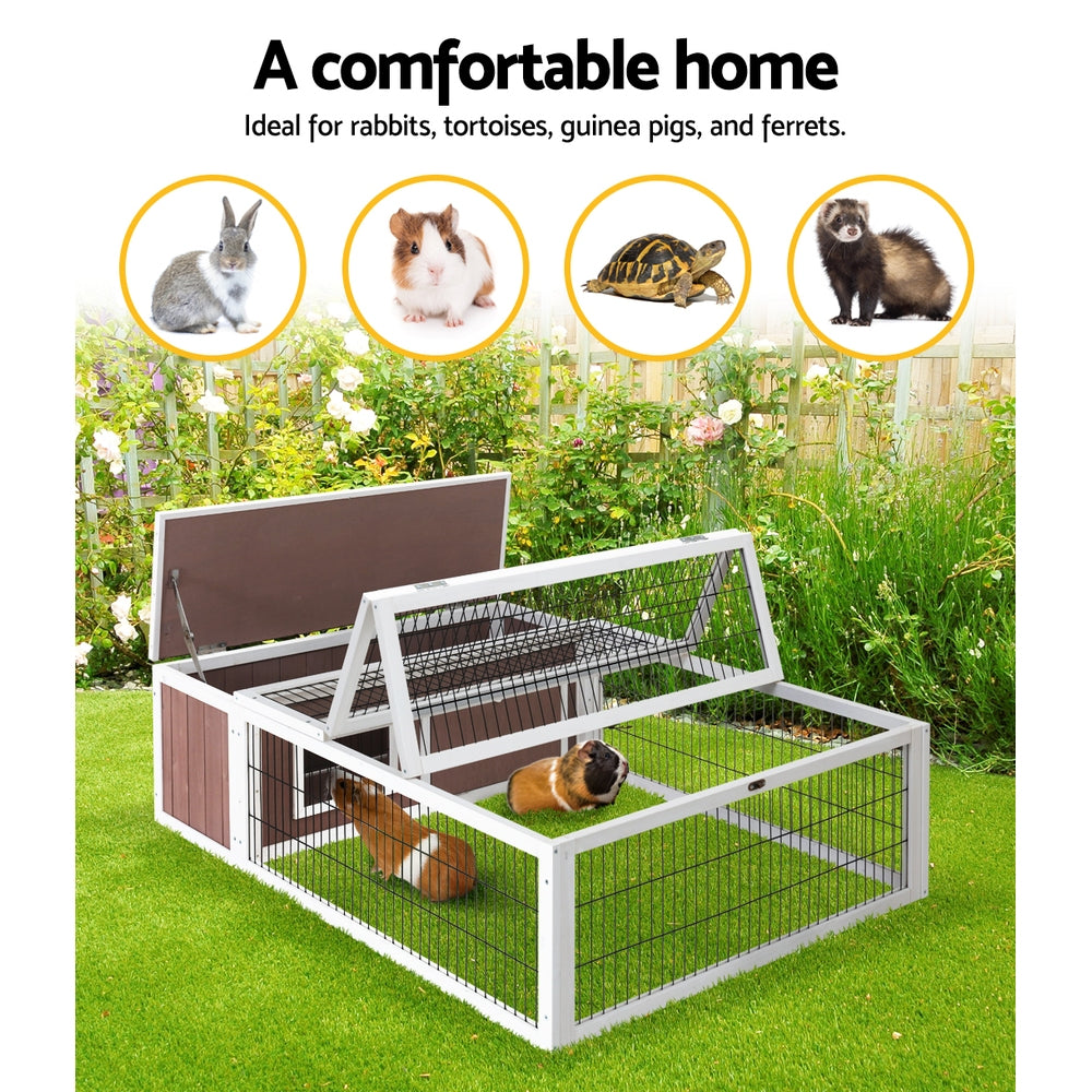 i.Pet Large Outdoor Rabbit Hutch Wooden Brown White