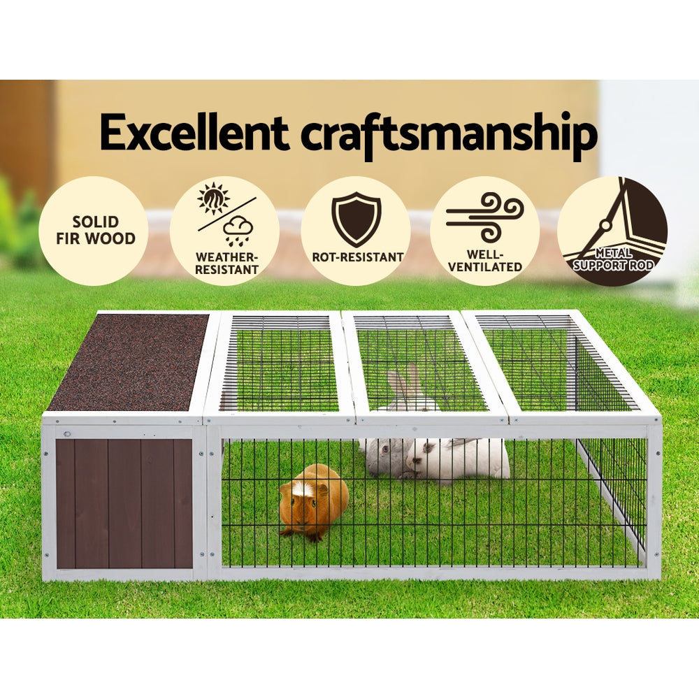 i.Pet Large Outdoor Rabbit Hutch Wooden Brown White