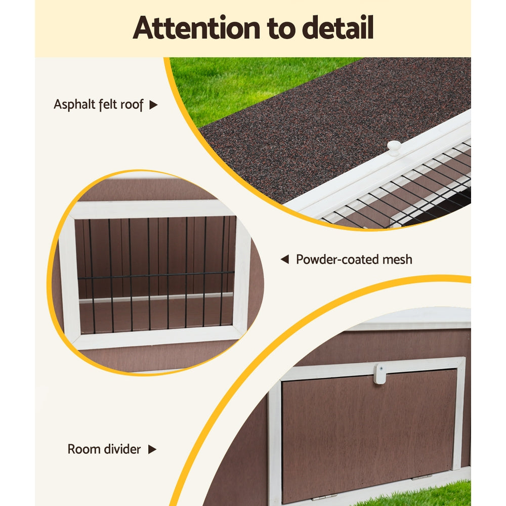 i.Pet Large Outdoor Rabbit Hutch Wooden Brown White