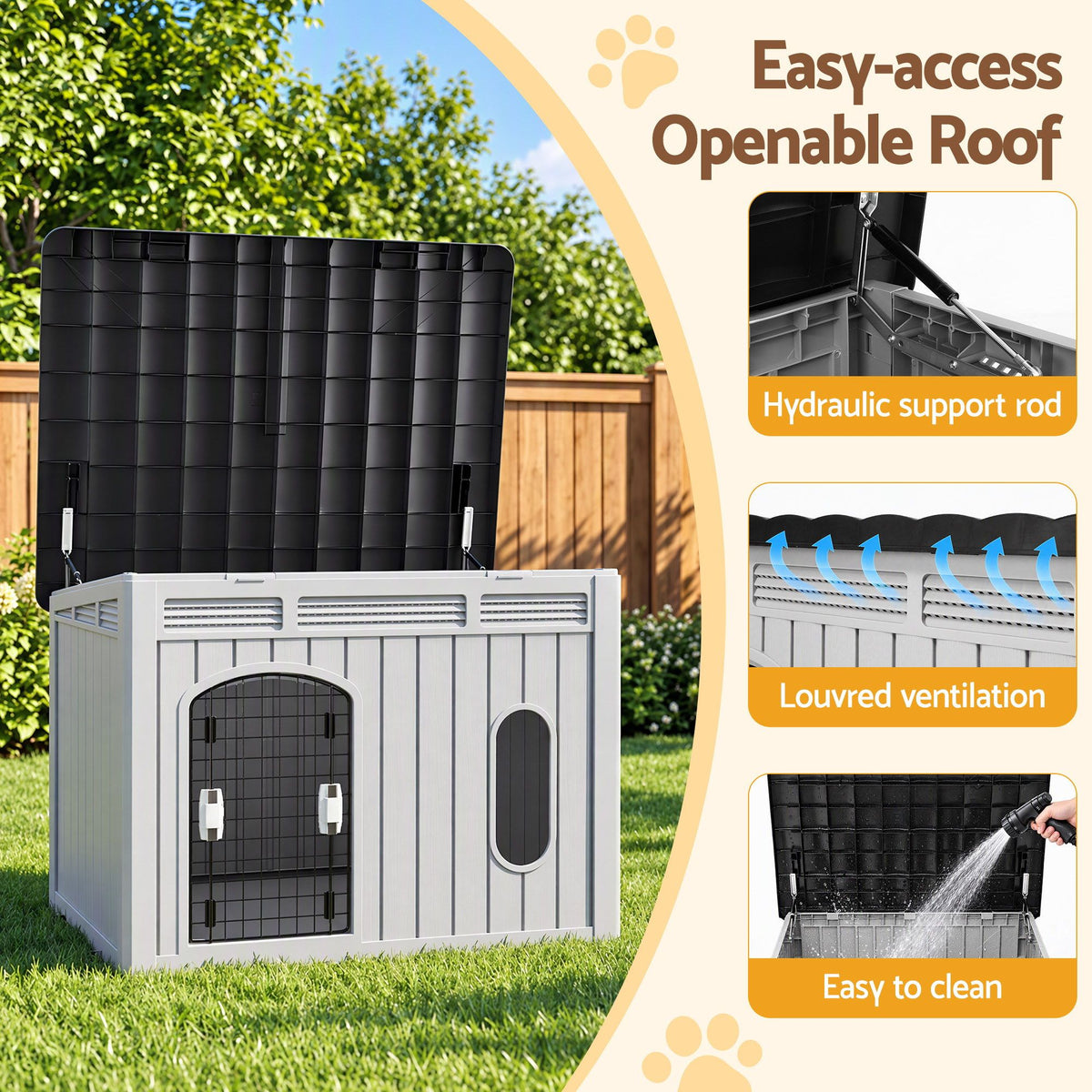 i.Pet Large Dog House Outdoor Pet Kennel 109cm Grey