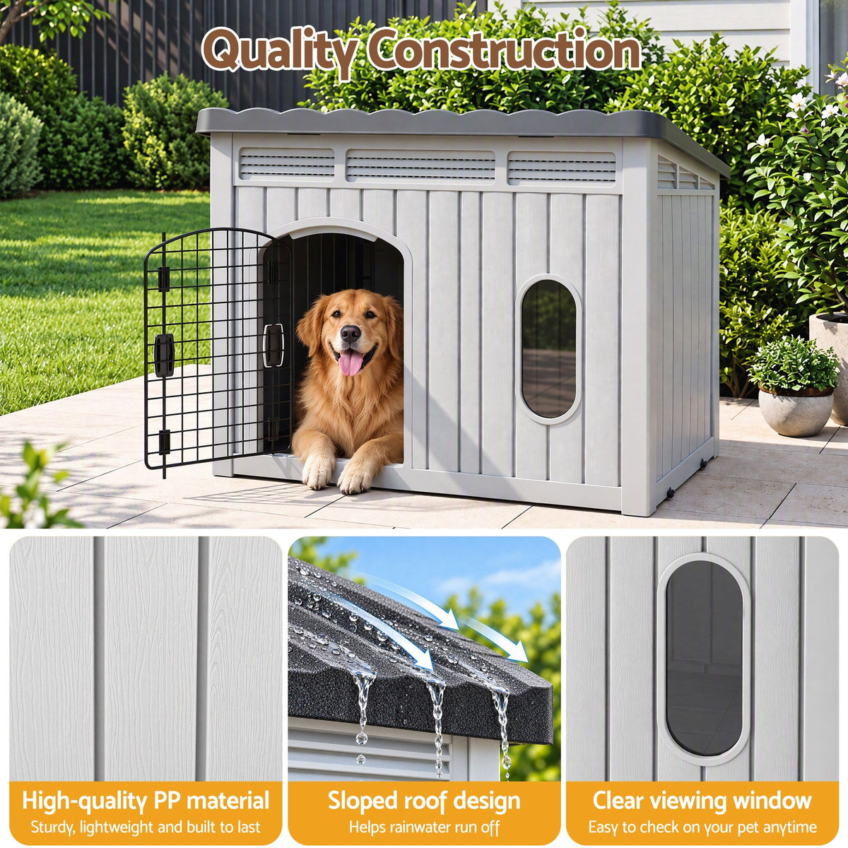 i.Pet Large Dog House Outdoor Pet Kennel 109cm Grey