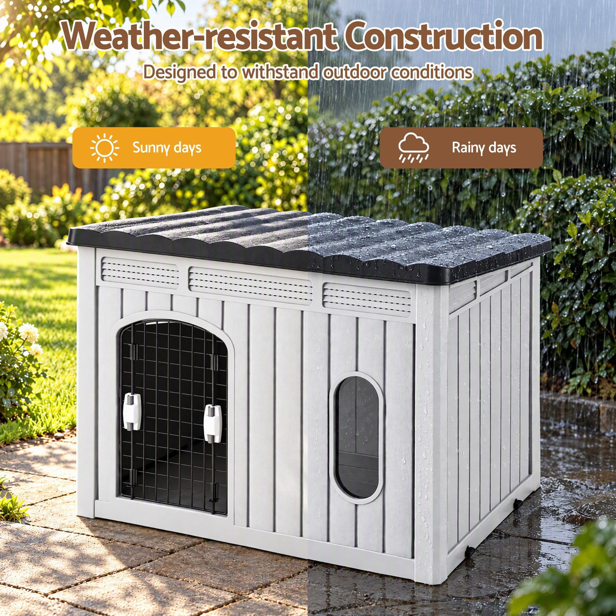 i.Pet Large Dog House Outdoor Pet Kennel 109cm Grey