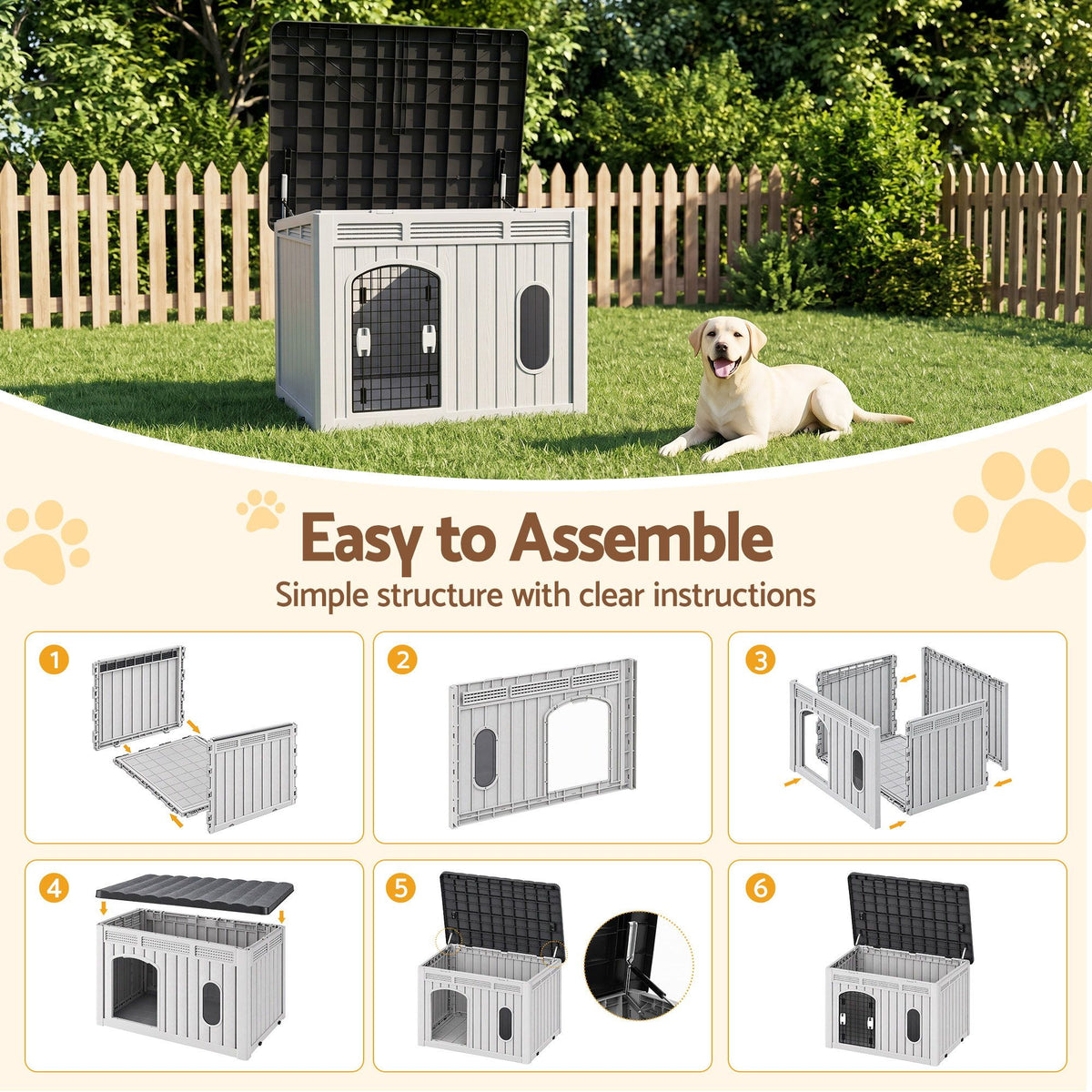 i.Pet Large Dog House Outdoor Pet Kennel 109cm Grey