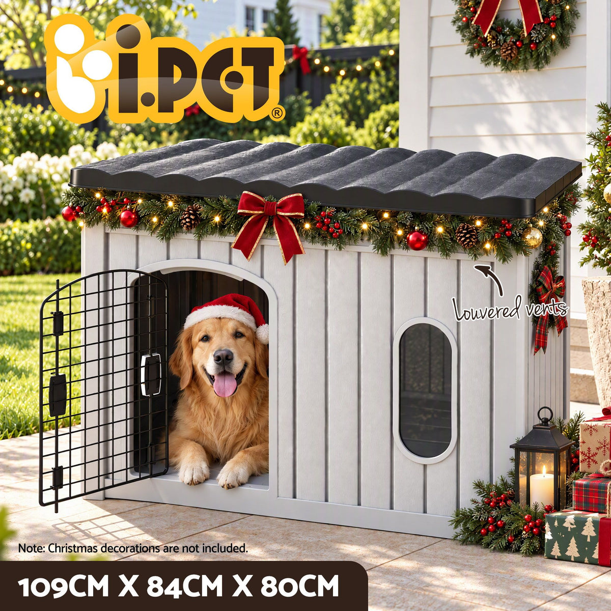 i.Pet Large Dog House Outdoor Pet Kennel 109cm Grey
