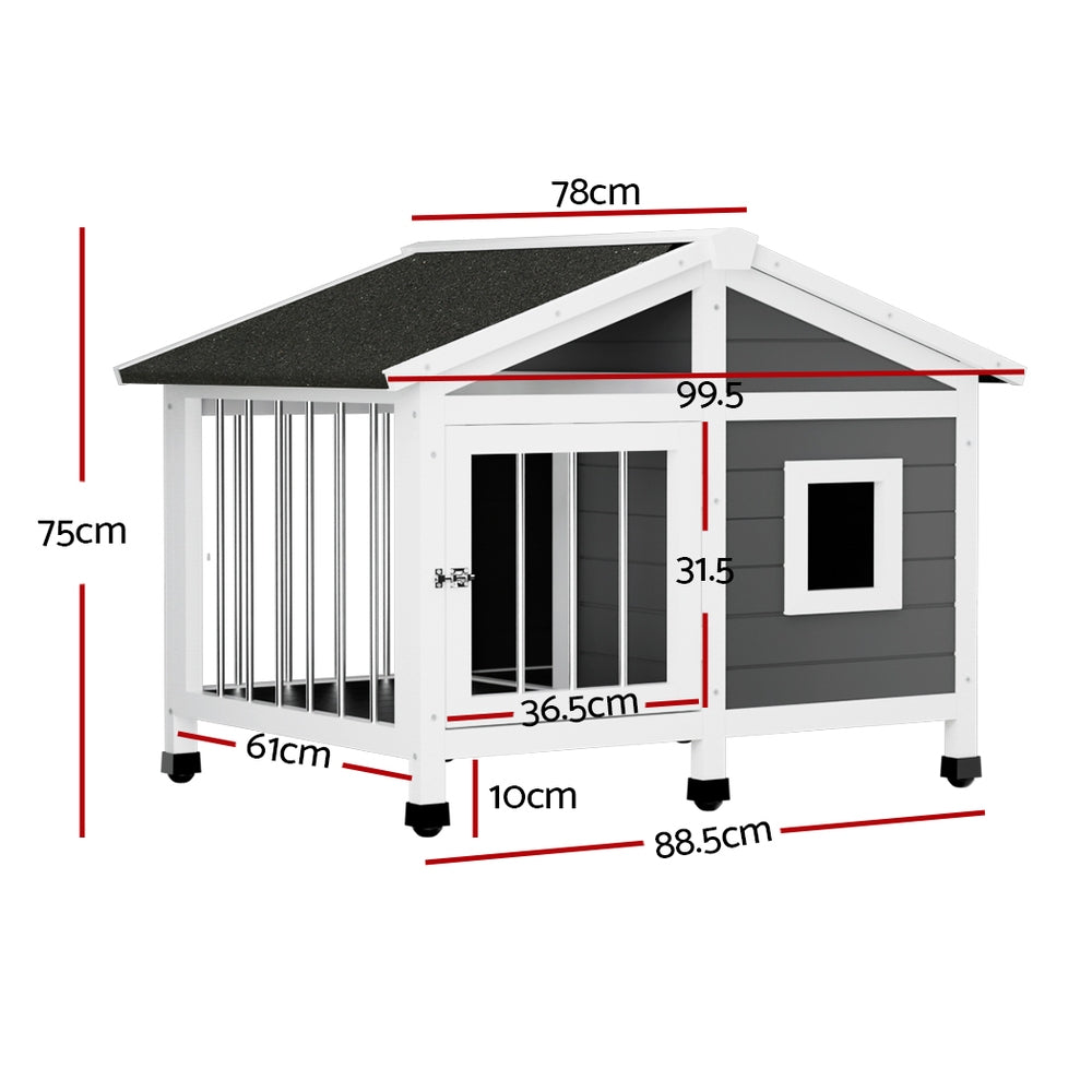 i.Pet Large Wooden Dog Kennel Outdoor Indoor Grey White
