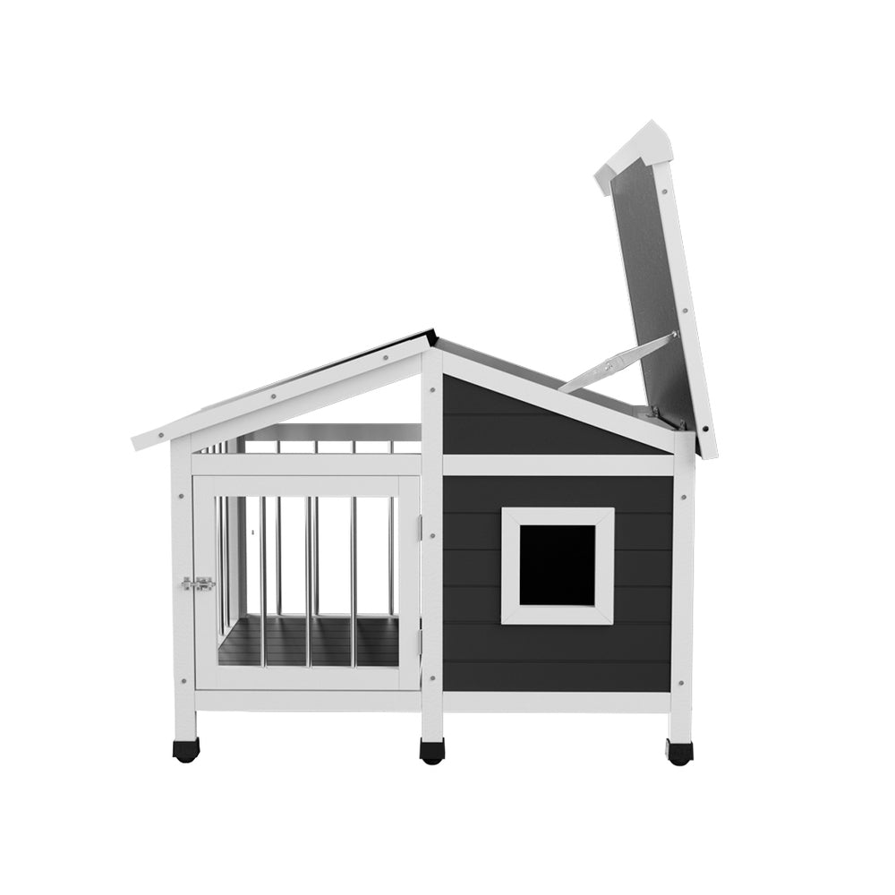 i.Pet Large Wooden Dog Kennel Outdoor Indoor Grey White