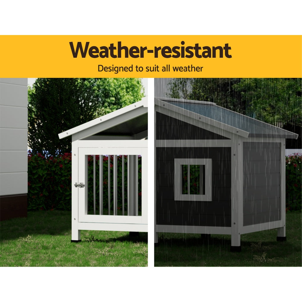 i.Pet Large Wooden Dog Kennel Outdoor Indoor Grey White