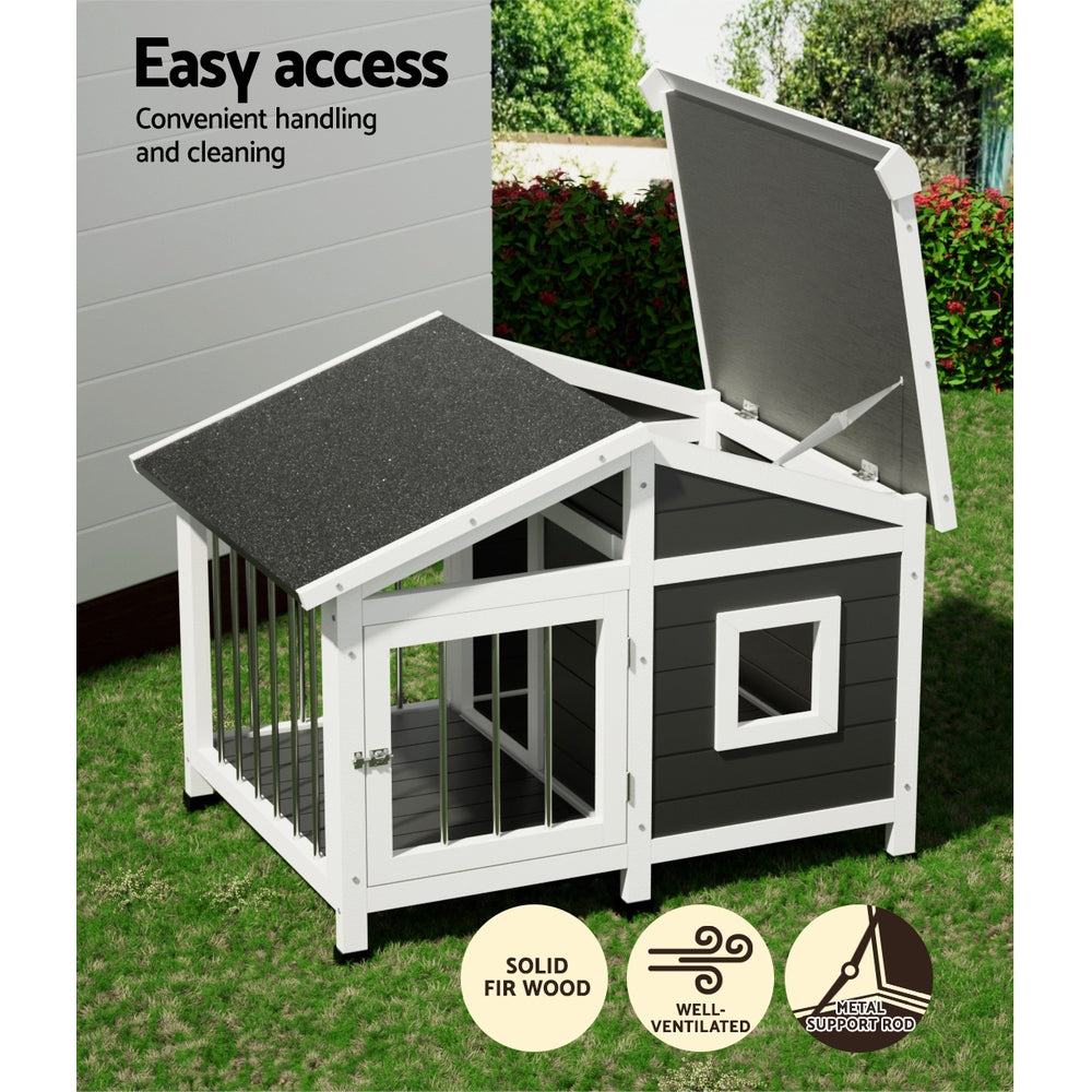 i.Pet Large Wooden Dog Kennel Outdoor Indoor Grey White