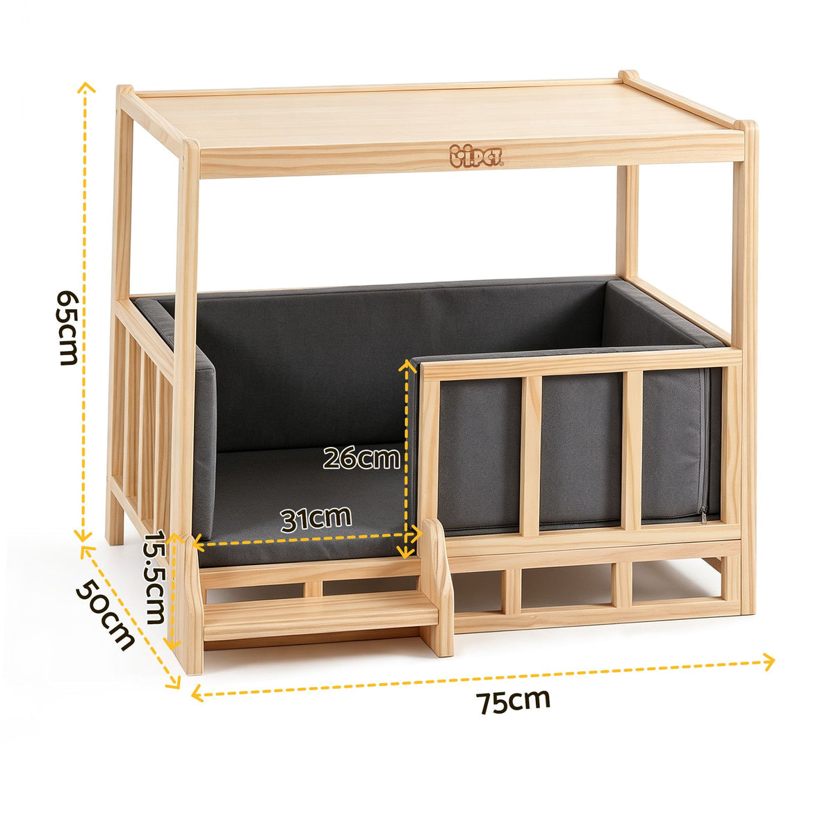 i.Pet 2-in-1 Dog Kennel Crate Furniture Wooden House Grey