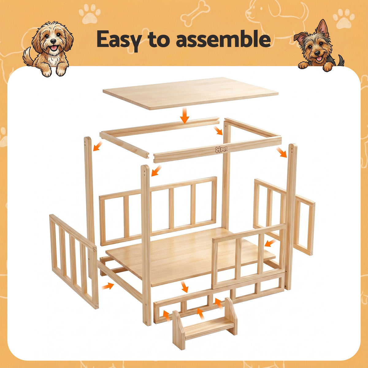 i.Pet 2-in-1 Dog Kennel Crate Furniture Wooden House Grey