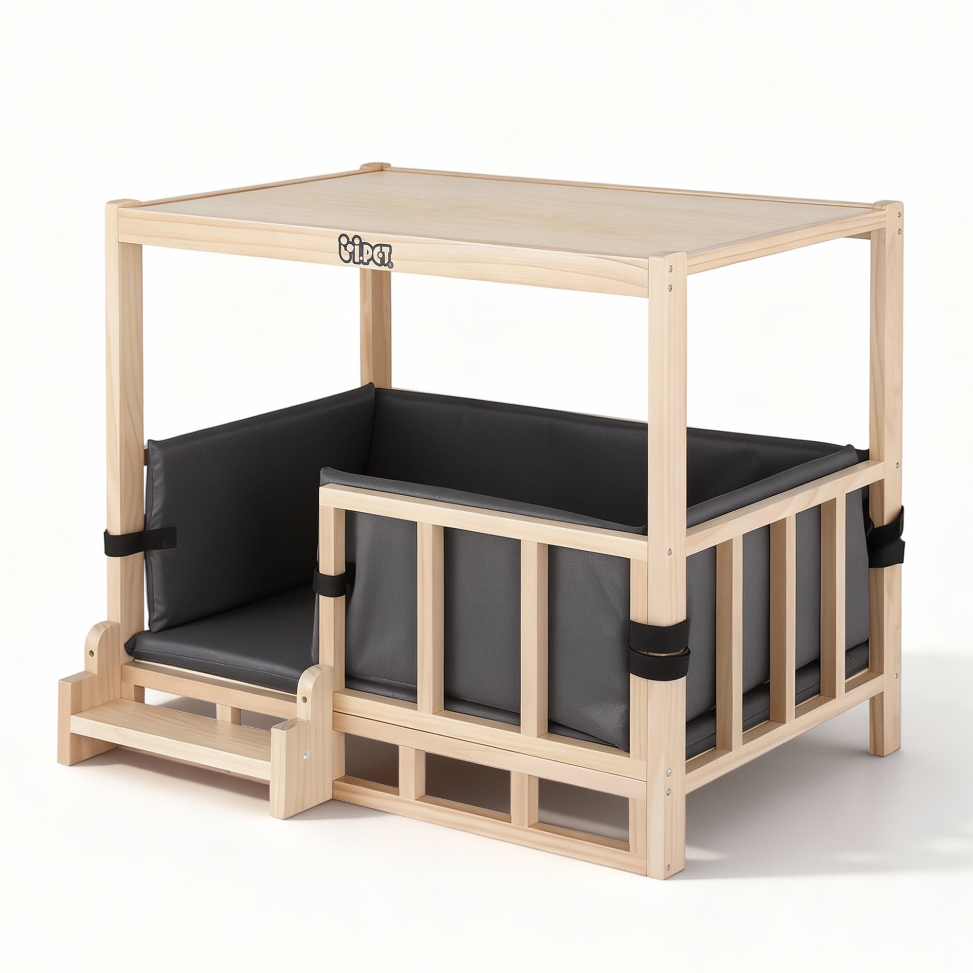 i.Pet 2in1 Dog Kennel Crate Furniture Grey Bedding Wooden House Indoor