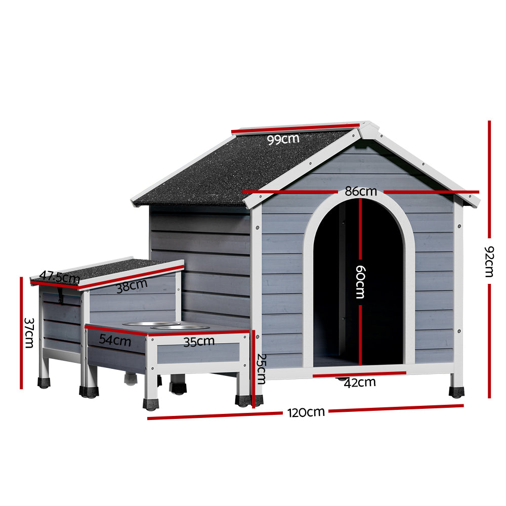 Weatherproof Wooden Dog Kennel with Bowls & Storage - i.Pet