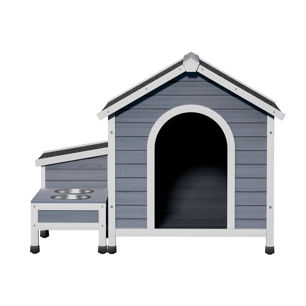 Weatherproof Wooden Dog Kennel with Bowls & Storage - i.Pet