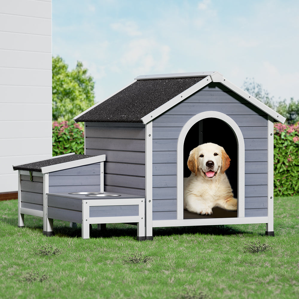 i.Pet Large Wooden Dog Kennel Outdoor/Indoor Grey White