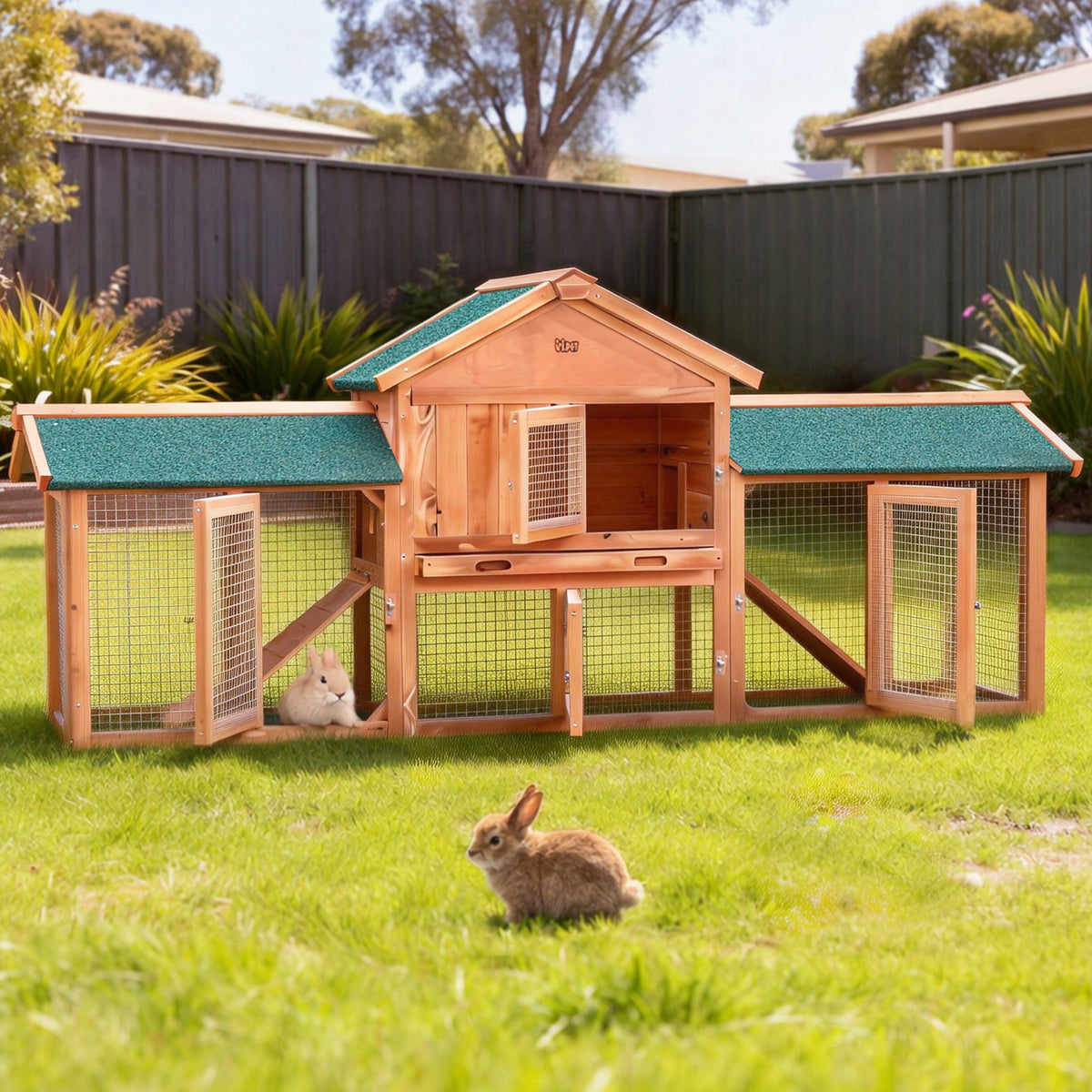 i.Pet Wooden Chicken Coop Rabbit Hutch with Run, Large
